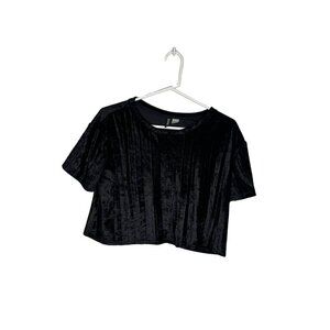 Divided by H&M Short Sleeve Velvet Crop Top Black Small